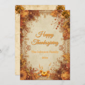 Heritage Floral Elegant Damask Thanksgiving シーズンカード (正面/裏面)