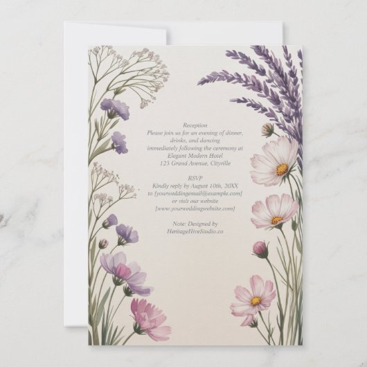 Heritage Lavender Meadow Wildflower Wedding 招待状 (裏面)