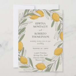Heritage Lemon Olive Wreath Mediterranean Wedding 招待状