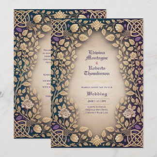 Heritage Medieval Celtic Knot Floral Jewel Wedding 招待状