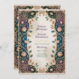 Heritage Medieval Celtic Knot Jewel Gold Wedding 招待状