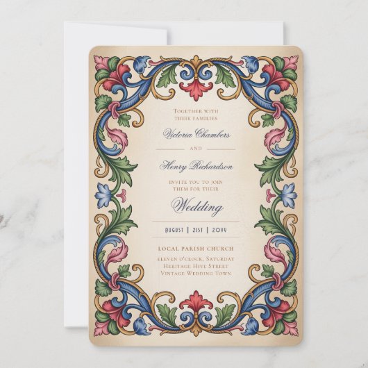 Heritage | Medieval Renaissance Gold Jewel Wedding 招待状 (正面)