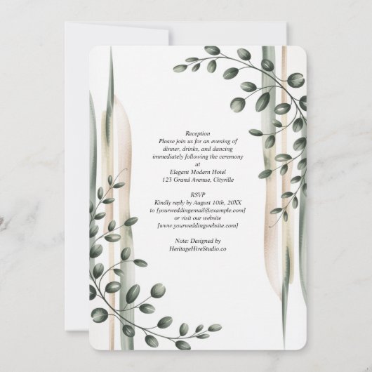 Heritage Modern Botanical Greenery Wedding 招待状 (裏面)