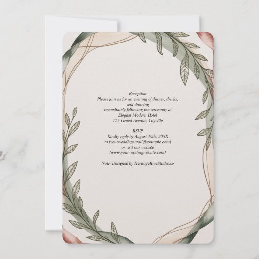 Heritage Olive Wreath Botanical Wedding 招待状 (裏面)