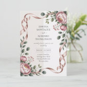 Heritage Peony Ribbon Botanical Elegant Wedding 招待状 (スタンド正面)