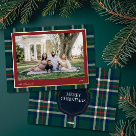 Heritage Preppy Plaid Christmas Photo  箔シーズンカード