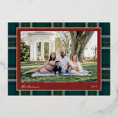 Heritage Preppy Plaid Christmas Photo  箔シーズンカード (正面)