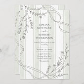 Heritage Stripe & Line Art Botanical Ribbon Weddin 招待状 (正面/裏面)