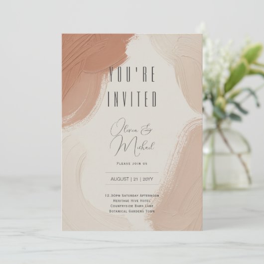 Heritage Terracotta Blush Abstract Brushstroke 招待状 (スタンド正面)