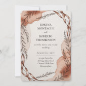 Heritage Terracotta Ribbon Botanical Wedding 招待状 (正面)