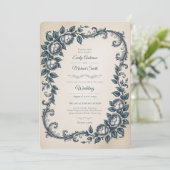 Heritage | Victorian Dusty Blue  Botanical Wedding 招待状 (スタンド正面)