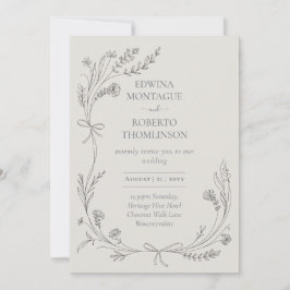 Heritage Wildflower and Ribbon Line Art Elegant We 招待状