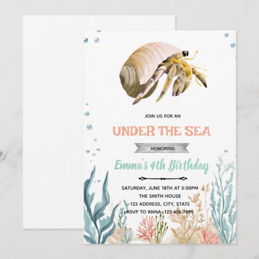 Hermit Crab party invitation 招待状 (正面/裏面)