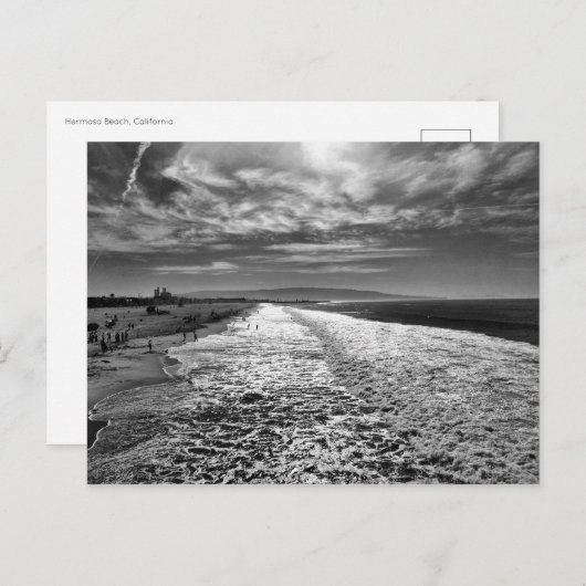 Hermosaビーチ、白黒の写真 ポストカード (正面/裏面)