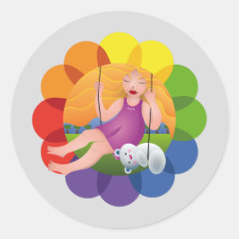 Hermosa chica en columpio con su oso ラウンドシール