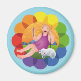 Hermosa chica en columpio y su oso マグネット