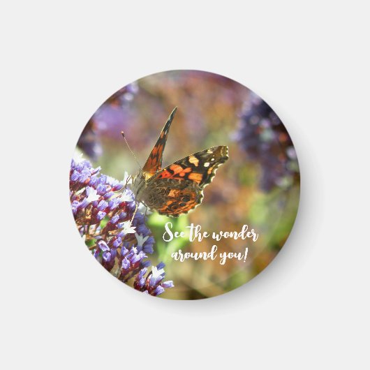 Hermosa Mariposa polinizando flores マグネット (正面)