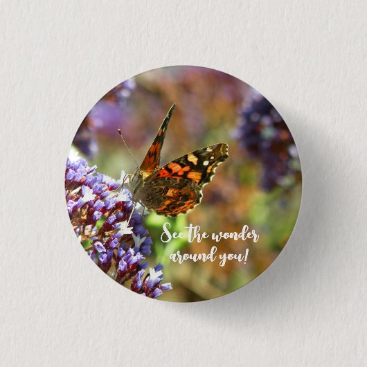 Hermosa Mariposa polinizando flores 缶バッジ (正面)