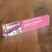 HEROおもしろいレトロ漫画ブックピンク デスクネームプレート (側面)