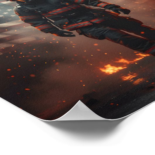 Hero Firefighter Poster American Flag Firefighter  ポスター (角)