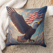 Heroic Eagle Floating American Flag Patriotic クッション (ブランケット)