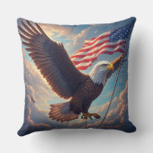 Heroic Eagle Floating American Flag Patriotic クッション (裏面)