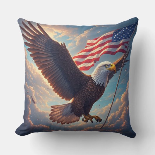 Heroic Eagle Floating American Flag Patriotic クッション (正面)