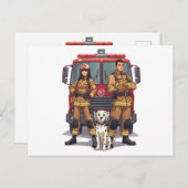 Heroic Firefighter Duo and Dalmatian Postcard ポストカード (正面/裏面)