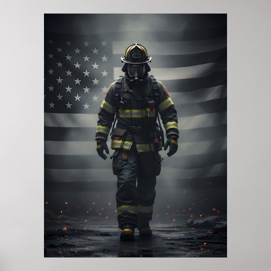 Heroic Firefighter Walking Through Smoke poster ポスター (正面)
