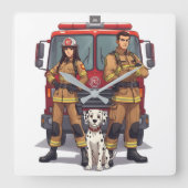 Heroic Firefighters & Dalmatian Wall Clock スクエア壁時計 (正面)