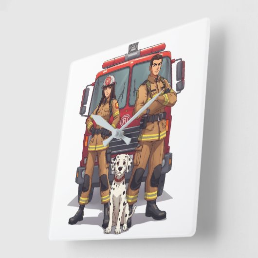 Heroic Firefighters & Dalmatian Wall Clock スクエア壁時計 (傾斜)