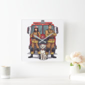 Heroic Firefighters & Dalmatian Wall Clock スクエア壁時計 (ホーム)