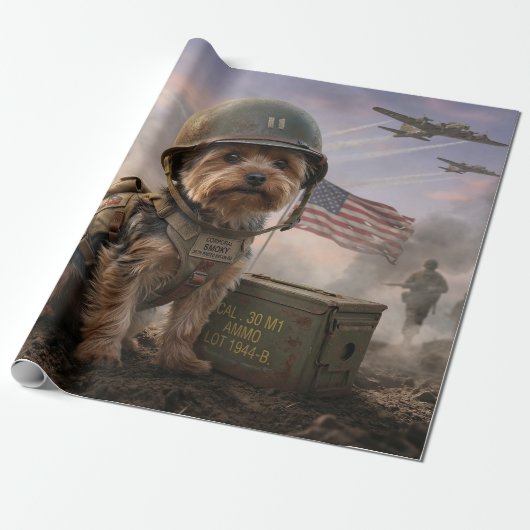 Heroic Yorkie "Corporal Smoky" WWII Military Art  ラッピングペーパー (アンロールド)
