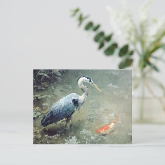 Heron and Vibrant Koi Fish ポストカード (スタンド正面)
