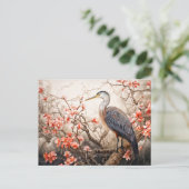 Heron in red foliage pond illustration シーズンポストカード (スタンド正面)