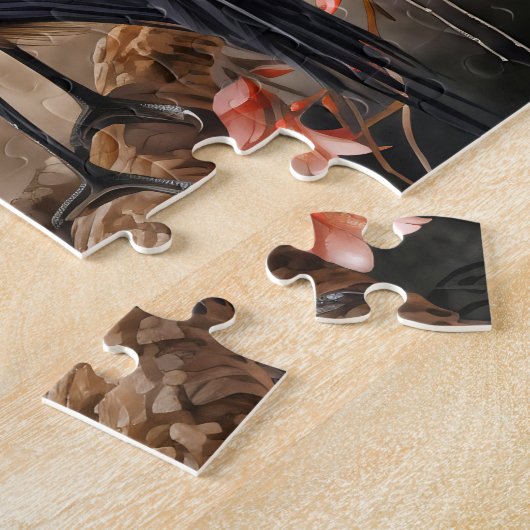 Heron in red foliage pond illustration ジグソーパズル (側面)