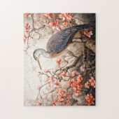 Heron in red foliage pond illustration ジグソーパズル (縦)