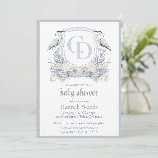 Heron Interlocking Monogram Baby Shower 招待状 (スタンド正面)