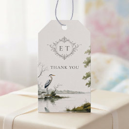 Heron Lake Toile French Country Wedding Monogram ギフトタグ