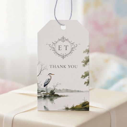 Heron Lake Toile French Country Wedding Monogram ギフトタグ