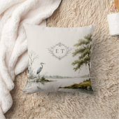 Heron Lake Toile French Country Wedding Monogram クッション (ブランケット)