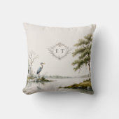 Heron Lake Toile French Country Wedding Monogram クッション (正面)