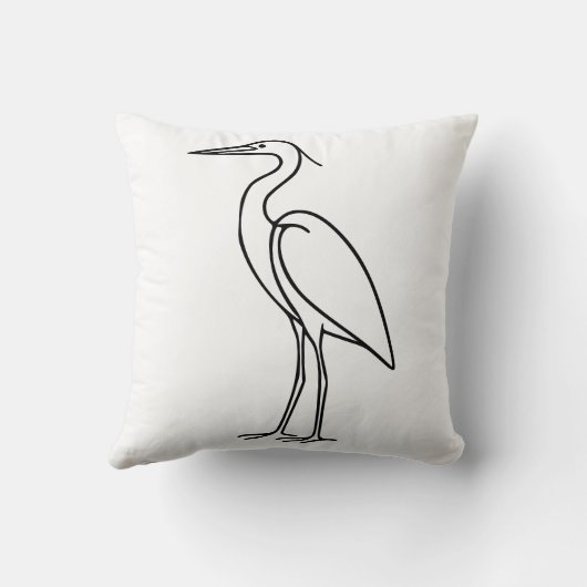 Heron Line Art – Minimalist Bird Illustration  クッション (裏面)