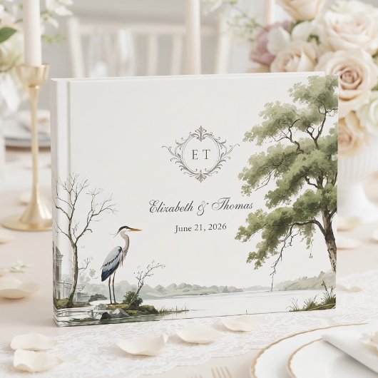 Heron Toile French Country Monogram Wedding ゲストブック