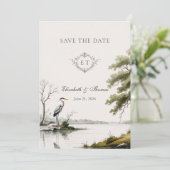 Heron Toile French Country Monogram Wedding セーブザデート (スタンド正面)