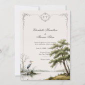 Heron Toile French Country Monogram Wedding 招待状 (正面)