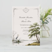 Heron Toile French Country Monogram Wedding 招待状 (スタンド正面)