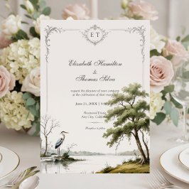 Heron Toile French Country Monogram Wedding 招待状