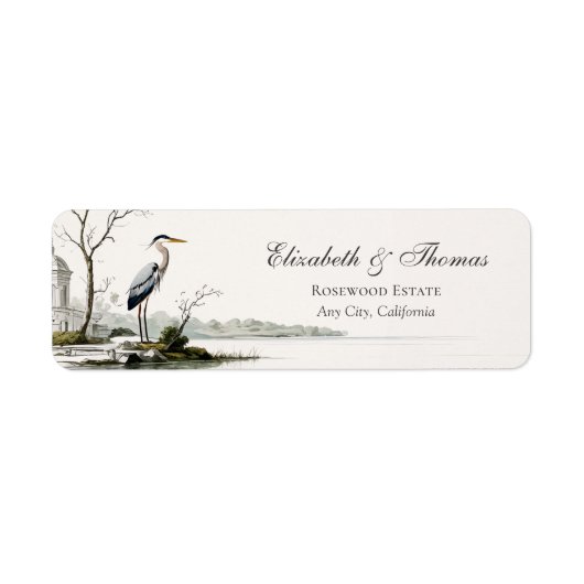 Heron Toile French Country Return Address Label ラベル (正面)