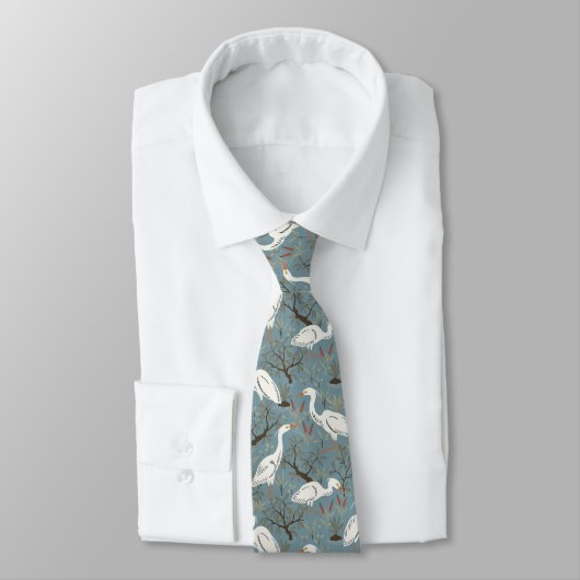 Heron water pond - blue - great egret bird tie ネクタイ (タイ)